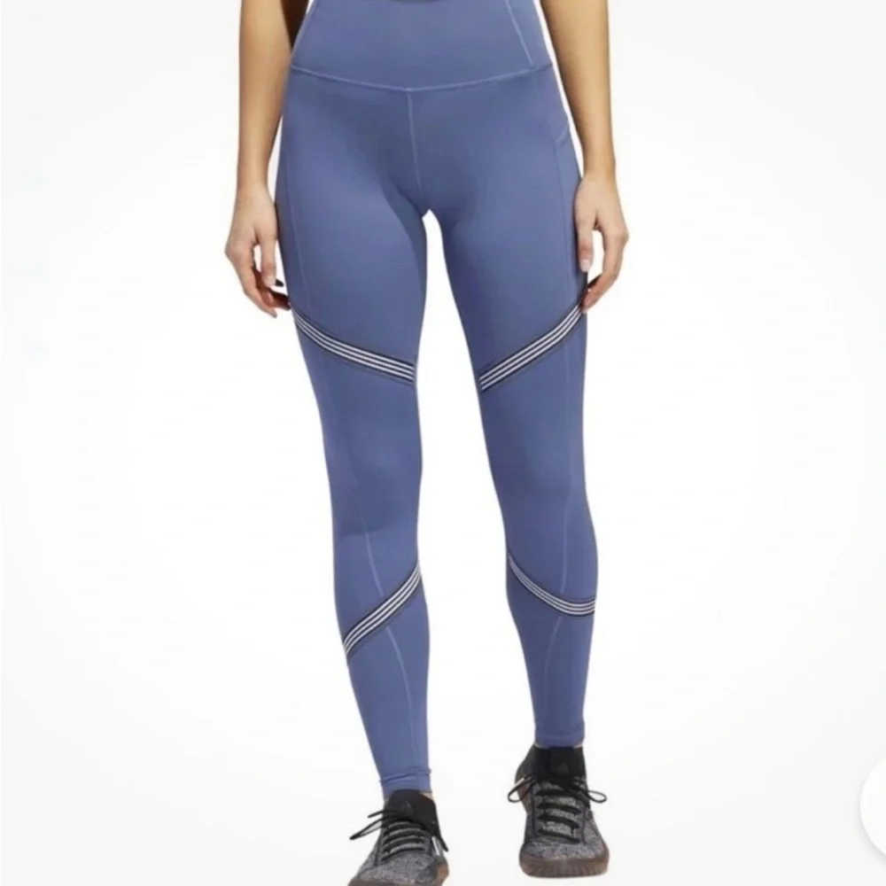 Adidas Climalite High Waisted Blue Striped Leggings - S - Picture 1 of 6